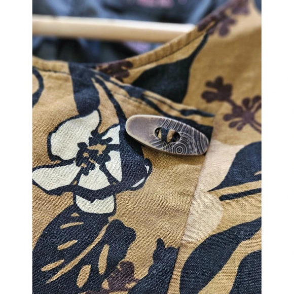 Brown Floral Shift Linen Blend Dress Size 4 Signature By Robbie Bee Tropical - Picture 9 of 9